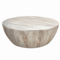 Arthur 35.5 Inch Round Mango Wood Coffee Table, Subtle Grains, Distressed White - UPT-32181