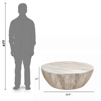 Arthur 35.5 Inch Round Mango Wood Coffee Table, Subtle Grains, Distressed White - UPT-32181