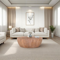 Arthur Drum Shape Wooden Coffee Table with Plank Design Base, Distressed Brown - UPT-32182