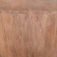 Arthur Drum Shape Wooden Coffee Table with Plank Design Base, Distressed Brown - UPT-32182