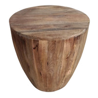 Arthur Hand carved Cylindrical Shape Round Mango Wood Distressed Wooden Side End Table, Brown - UPT-32183