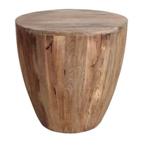 Arthur Hand carved Cylindrical Shape Round Mango Wood Distressed Wooden Side End Table, Brown - UPT-32183