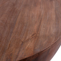 Arthur Handcarved 48 Inch Drum Shape Round Top Mango Wood Distressed Wooden Coffee Table, Brown- UPT-32184