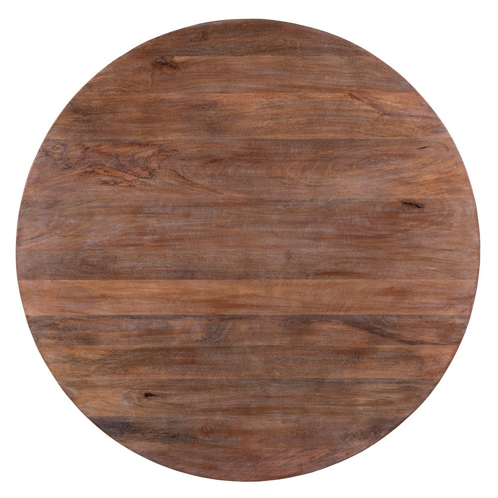 Arthur Handcarved 48 Inch Drum Shape Round Top Mango Wood Distressed Wooden Coffee Table, Brown- UPT-32184