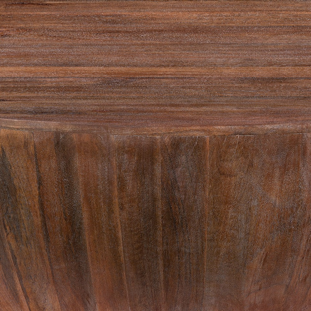 Arthur Handcarved 48 Inch Drum Shape Round Top Mango Wood Distressed Wooden Coffee Table, Brown- UPT-32184