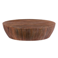 Arthur Handcarved 48 Inch Drum Shape Round Top Mango Wood Distressed Wooden Coffee Table, Brown- UPT-32184
