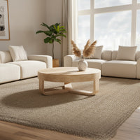 Milan Coffee Table, 32 Inch Round Top, Mango Wood with Sandblasted Natural Brown, Open Sled Base - UPT-324416