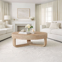 Milan Coffee Table, 32 Inch Round Top, Mango Wood with Sandblasted Natural Brown, Open Sled Base - UPT-324416