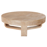 Milan Coffee Table, 32 Inch Round Top, Mango Wood with Sandblasted Natural Brown, Open Sled Base - UPT-324416