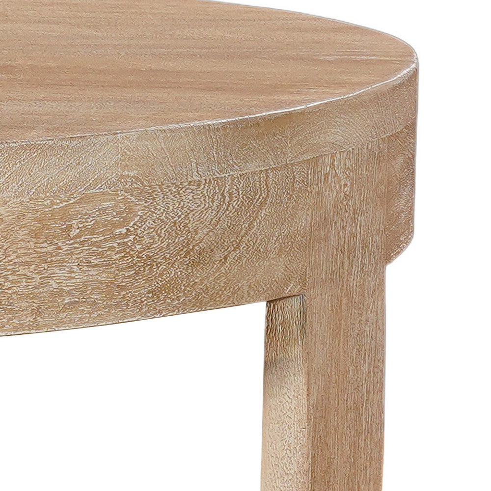 Milan Coffee Table, 32 Inch Round Top, Mango Wood with Sandblasted Natural Brown, Open Sled Base - UPT-324416