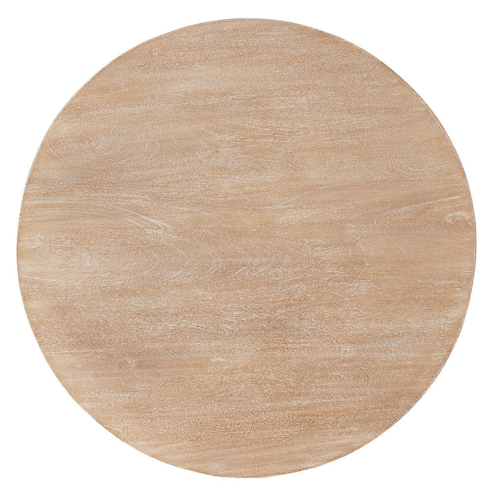 Milan Coffee Table, 32 Inch Round Top, Mango Wood with Sandblasted Natural Brown, Open Sled Base - UPT-324416