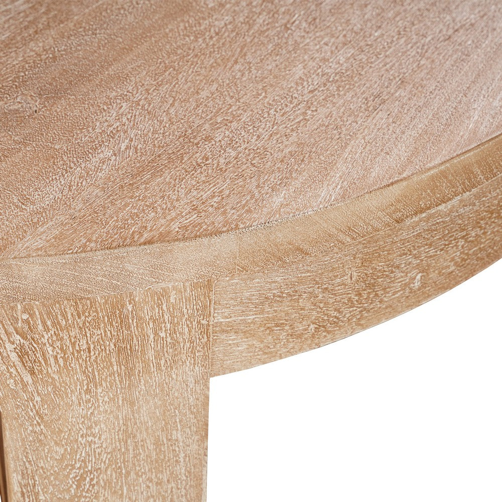 Milan Coffee Table, 32 Inch Round Top, Mango Wood with Sandblasted Natural Brown, Open Sled Base - UPT-324416