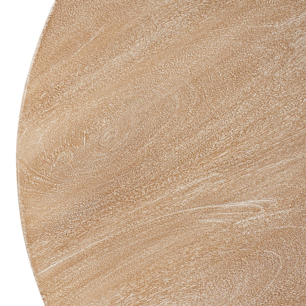 Milan Coffee Table, 32 Inch Round Top, Mango Wood with Sandblasted Natural Brown, Open Sled Base - UPT-324416