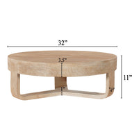 Milan Coffee Table, 32 Inch Round Top, Mango Wood with Sandblasted Natural Brown, Open Sled Base - UPT-324416