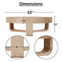 Milan Coffee Table, 32 Inch Round Top, Mango Wood with Sandblasted Natural Brown, Open Sled Base - UPT-324416