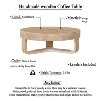 Milan Coffee Table, 32 Inch Round Top, Mango Wood with Sandblasted Natural Brown, Open Sled Base - UPT-324416