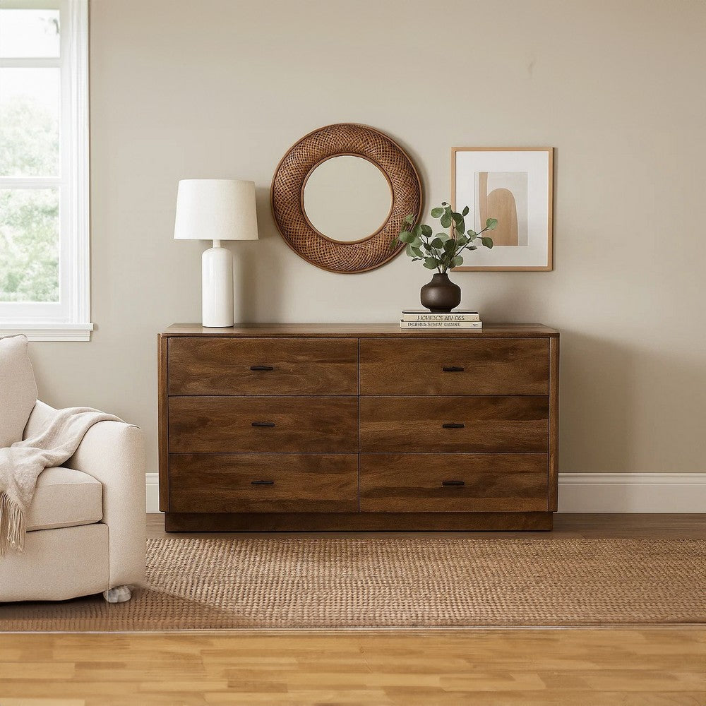 Tao 6 Drawers Dresser, Mango Wood, Walnut Finish, 60" - UPT-326509