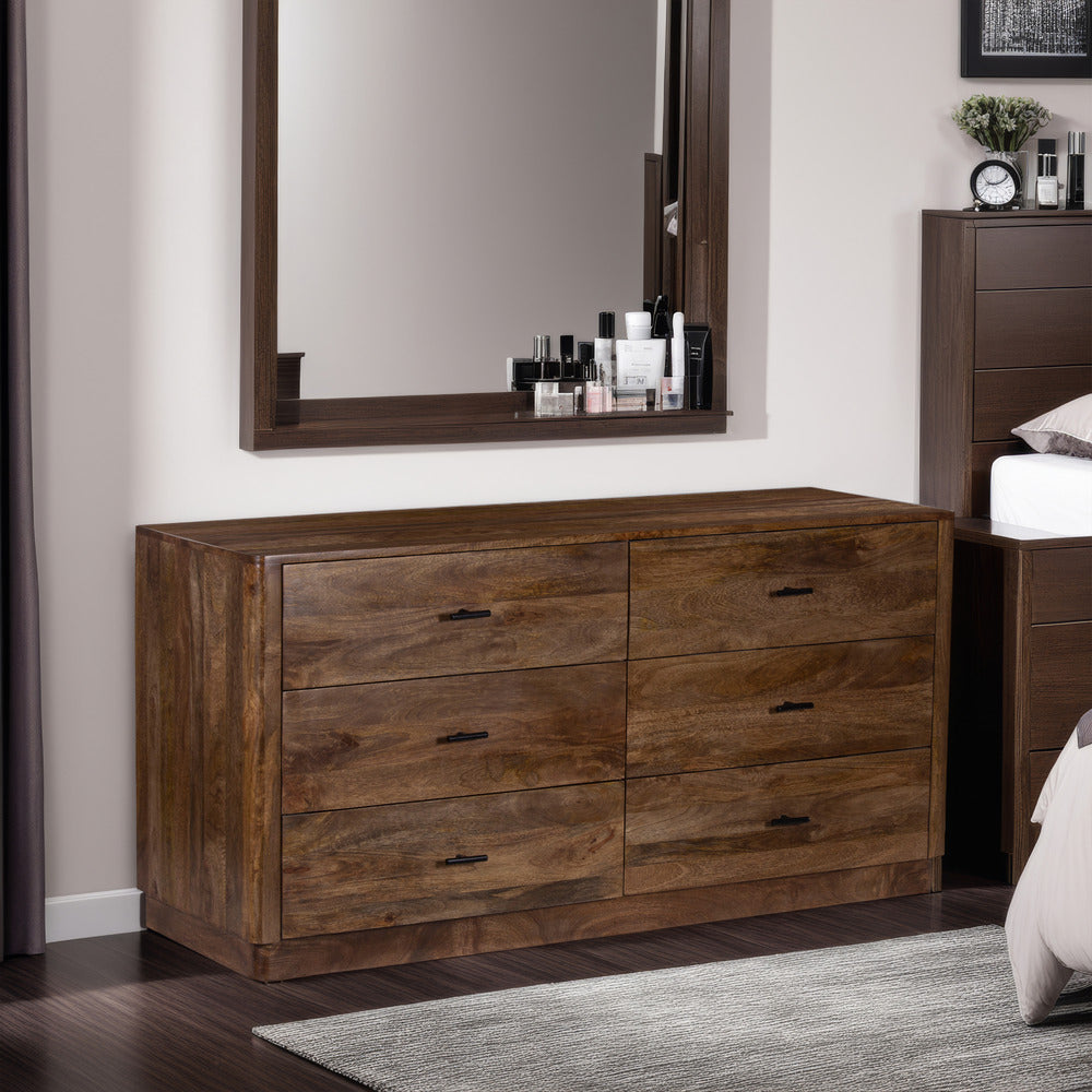 Tao 6 Drawers Dresser, Mango Wood, Walnut Finish, 60" - UPT-326509