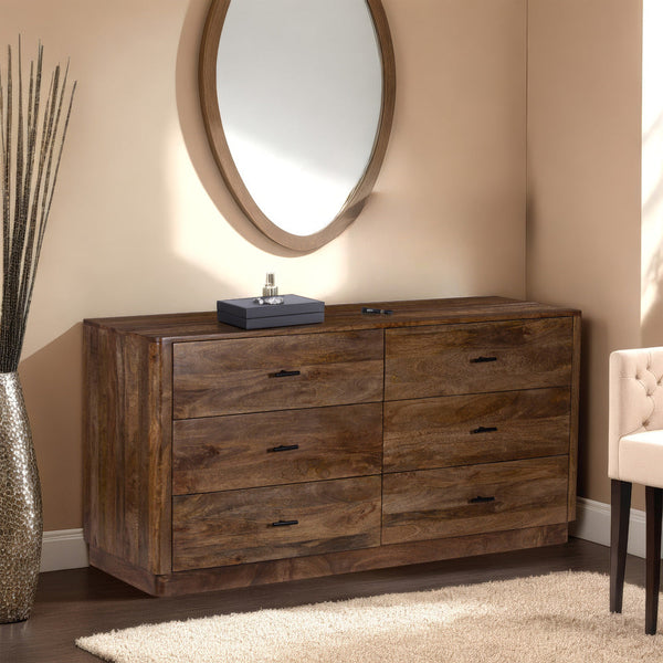 Tao 6 Drawers Dresser, Mango Wood, Walnut Finish, 60" - UPT-326509