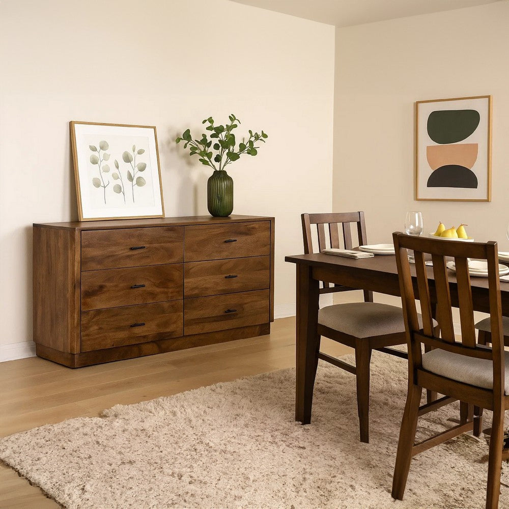 Tao 6 Drawers Dresser, Mango Wood, Walnut Finish, 60" - UPT-326509