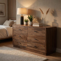 Tao 6 Drawers Dresser, Mango Wood, Walnut Finish, 60" - UPT-326509