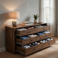 Tao 6 Drawers Dresser, Mango Wood, Walnut Finish, 60" - UPT-326509