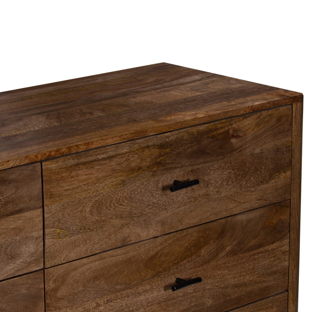 Tao 6 Drawers Dresser, Mango Wood, Walnut Finish, 60" - UPT-326509