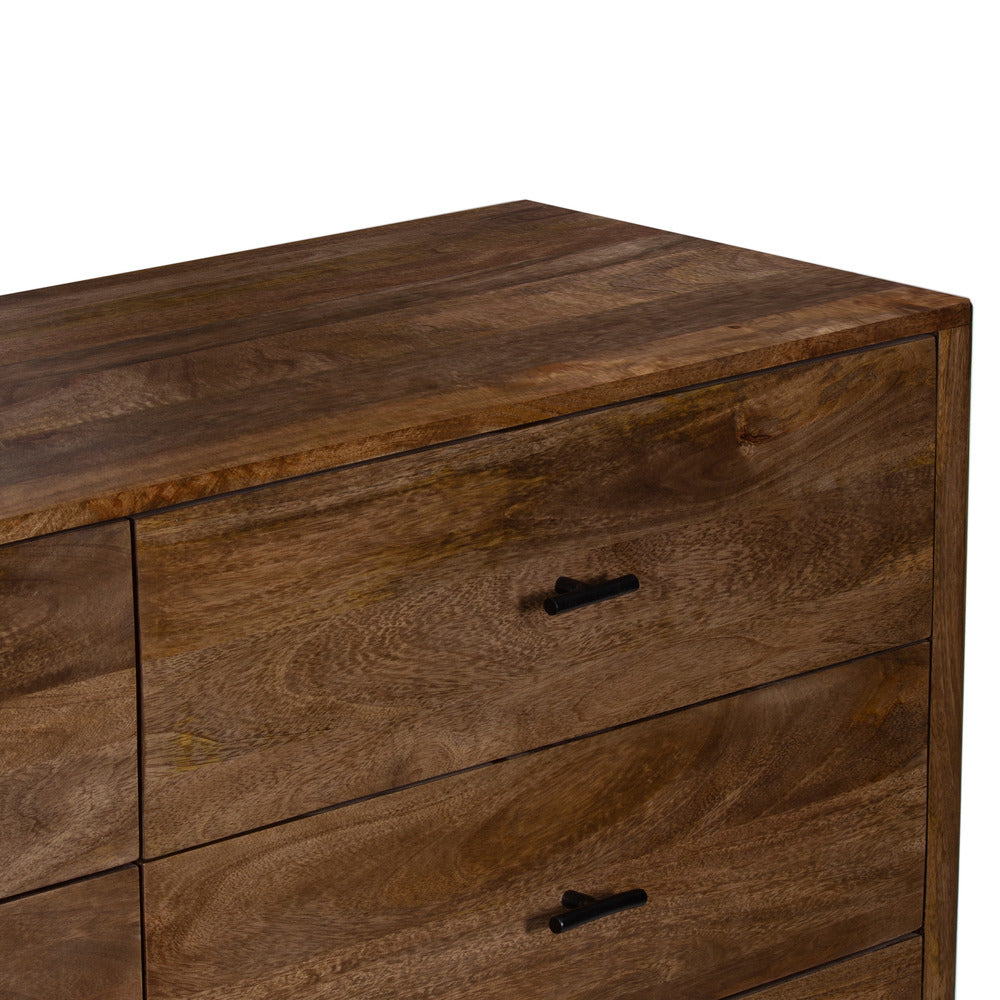 Tao 6 Drawers Dresser, Mango Wood, Walnut Finish, 60" - UPT-326509