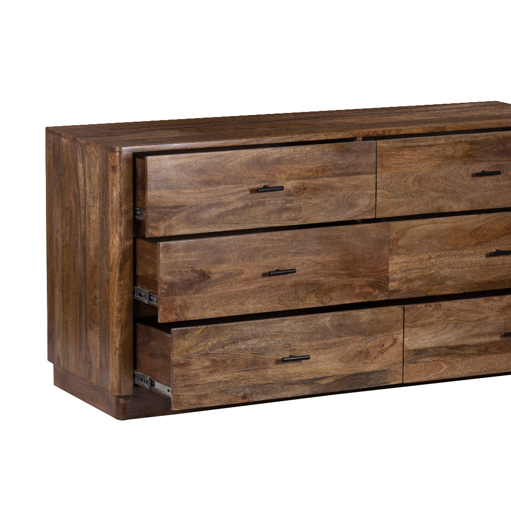 Tao 6 Drawers Dresser, Mango Wood, Walnut Finish, 60" - UPT-326509