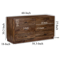 Tao 6 Drawers Dresser, Mango Wood, Walnut Finish, 60" - UPT-326509