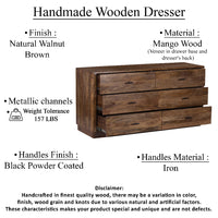 Tao 6 Drawers Dresser, Mango Wood, Walnut Finish, 60" - UPT-326509