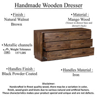 Tao 6 Drawers Dresser, Mango Wood, Walnut Finish, 60" - UPT-326509