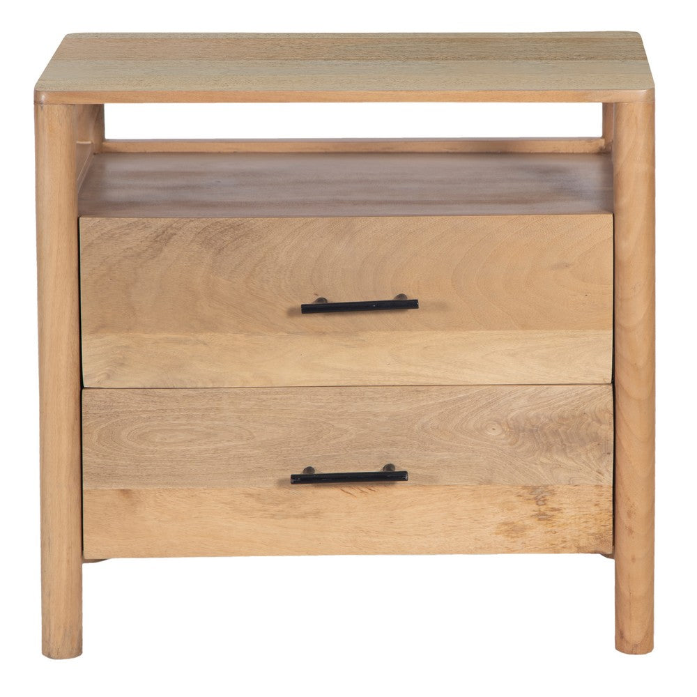 Geti 29 Inch Bedside Nightstand Table, Handcrafted Natural Oak White Mango Wood, 2 Drawer, Open Shelf - UPT-326512