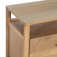 Geti 29 Inch Bedside Nightstand Table, Handcrafted Natural Oak White Mango Wood, 2 Drawer, Open Shelf - UPT-326512