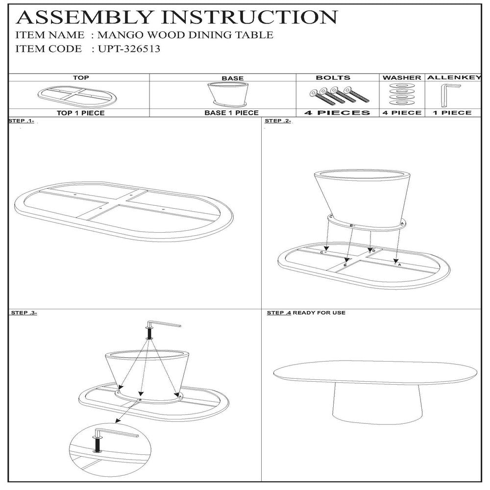 Jano Dining Table, 79 Inch Oblong Top with Tapered Pedestal Base, Sandblasted Black Mango Wood - UPT-326513