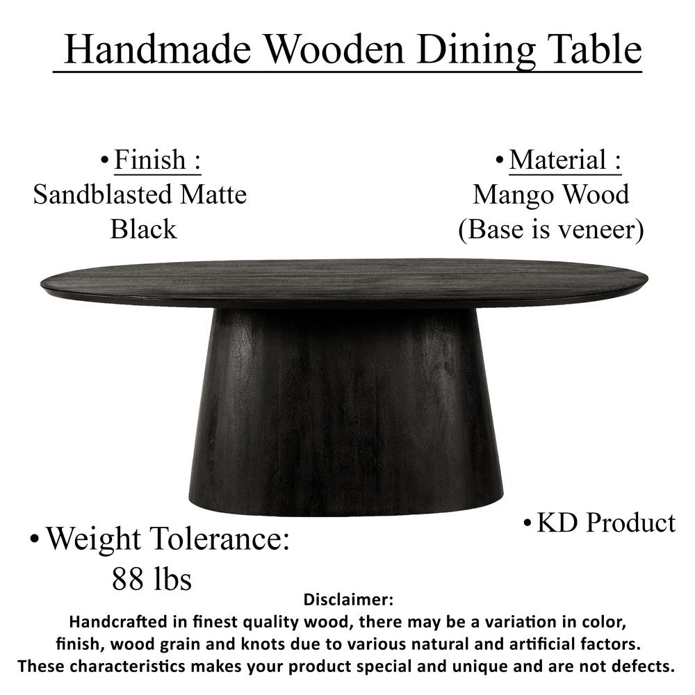 Jano Dining Table, 79 Inch Oblong Top with Tapered Pedestal Base, Sandblasted Black Mango Wood - UPT-326513
