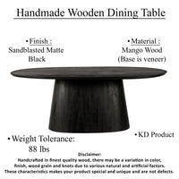 Jano Dining Table, 79 Inch Oblong Top with Tapered Pedestal Base, Sandblasted Black Mango Wood - UPT-326513