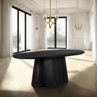 Jano Dining Table, 79 Inch Oblong Top with Tapered Pedestal Base, Sandblasted Black Mango Wood - UPT-326513