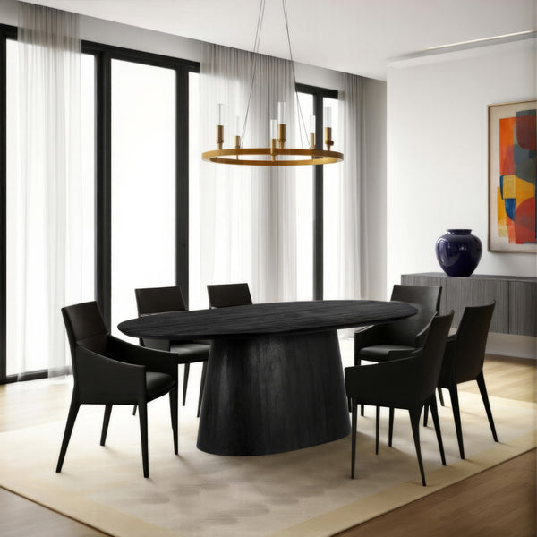 Jano Dining Table, 79 Inch Oblong Top with Tapered Pedestal Base, Sandblasted Black Mango Wood - UPT-326513