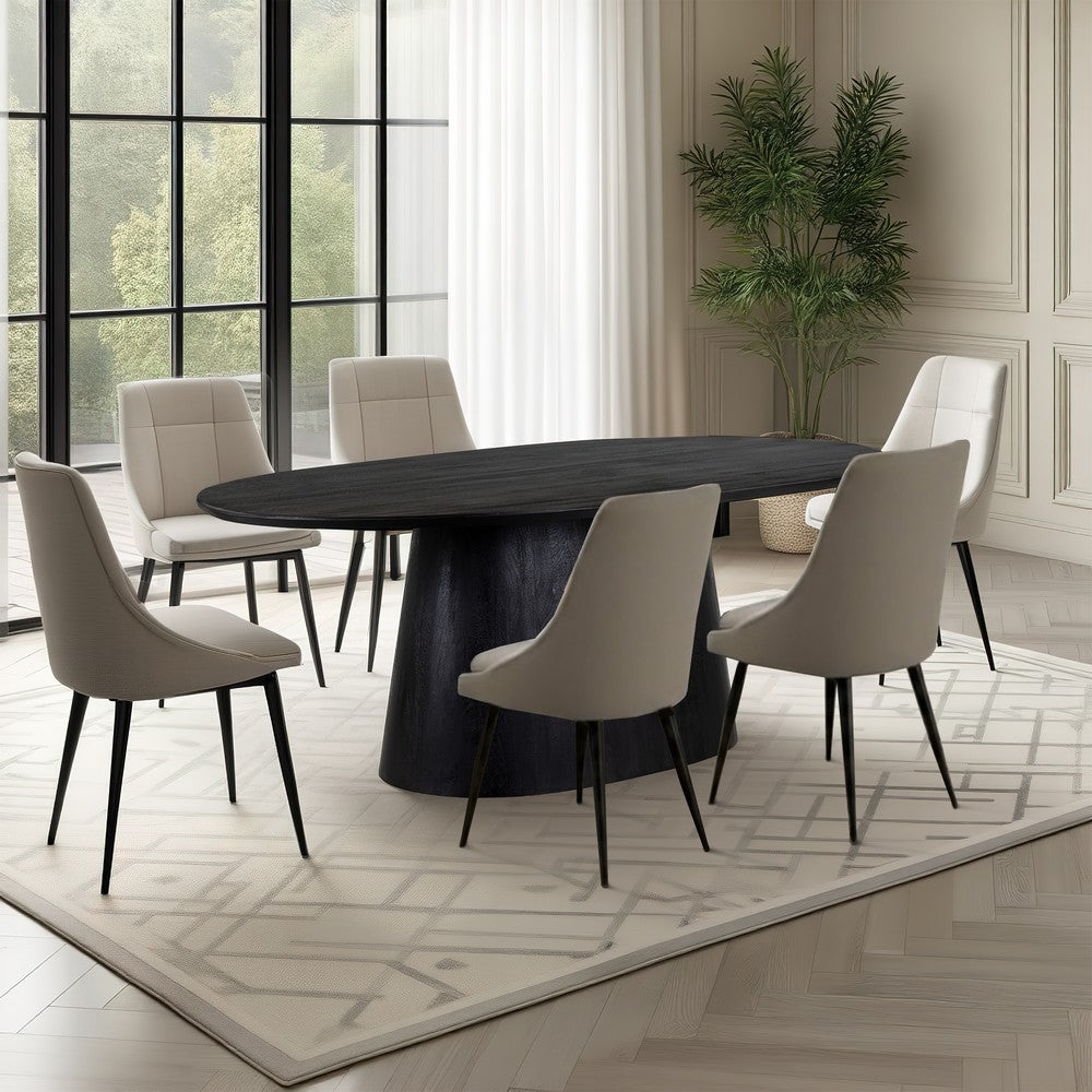 Jano Dining Table, 79 Inch Oblong Top with Tapered Pedestal Base, Sandblasted Black Mango Wood - UPT-326513