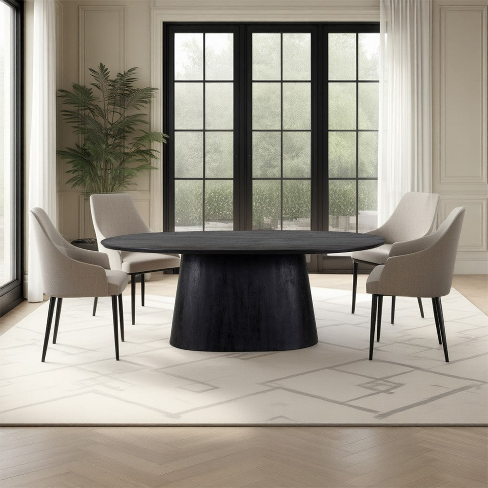 Jano Dining Table, 79 Inch Oblong Top with Tapered Pedestal Base, Sandblasted Black Mango Wood - UPT-326513