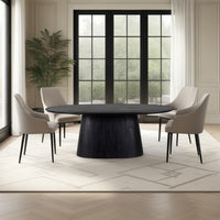 Jano Dining Table, 79 Inch Oblong Top with Tapered Pedestal Base, Sandblasted Black Mango Wood - UPT-326513