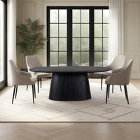 Jano Dining Table, 79 Inch Oblong Top with Tapered Pedestal Base, Sandblasted Black Mango Wood - UPT-326513