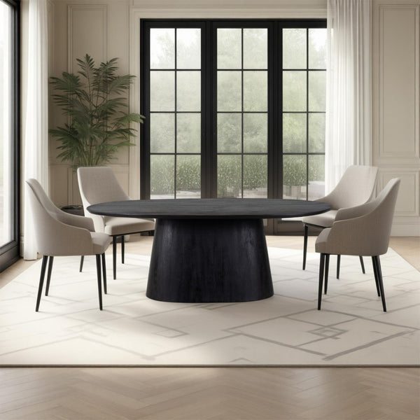 Jano Dining Table, 79 Inch Oblong Top with Tapered Pedestal Base, Sandblasted Black Mango Wood - UPT-326513