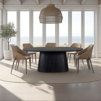 Jano Dining Table, 79 Inch Oblong Top with Tapered Pedestal Base, Sandblasted Black Mango Wood - UPT-326513
