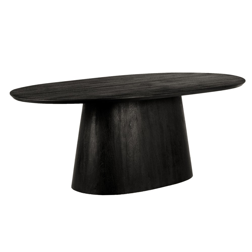 Jano Dining Table, 79 Inch Oblong Top with Tapered Pedestal Base, Sandblasted Black Mango Wood - UPT-326513