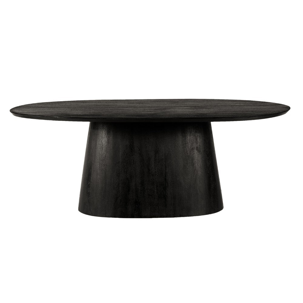 Jano Dining Table, 79 Inch Oblong Top with Tapered Pedestal Base, Sandblasted Black Mango Wood - UPT-326513