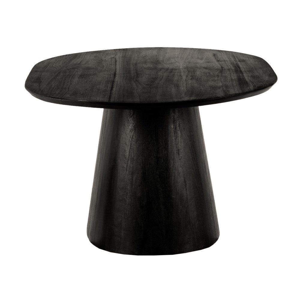 Jano Dining Table, 79 Inch Oblong Top with Tapered Pedestal Base, Sandblasted Black Mango Wood - UPT-326513