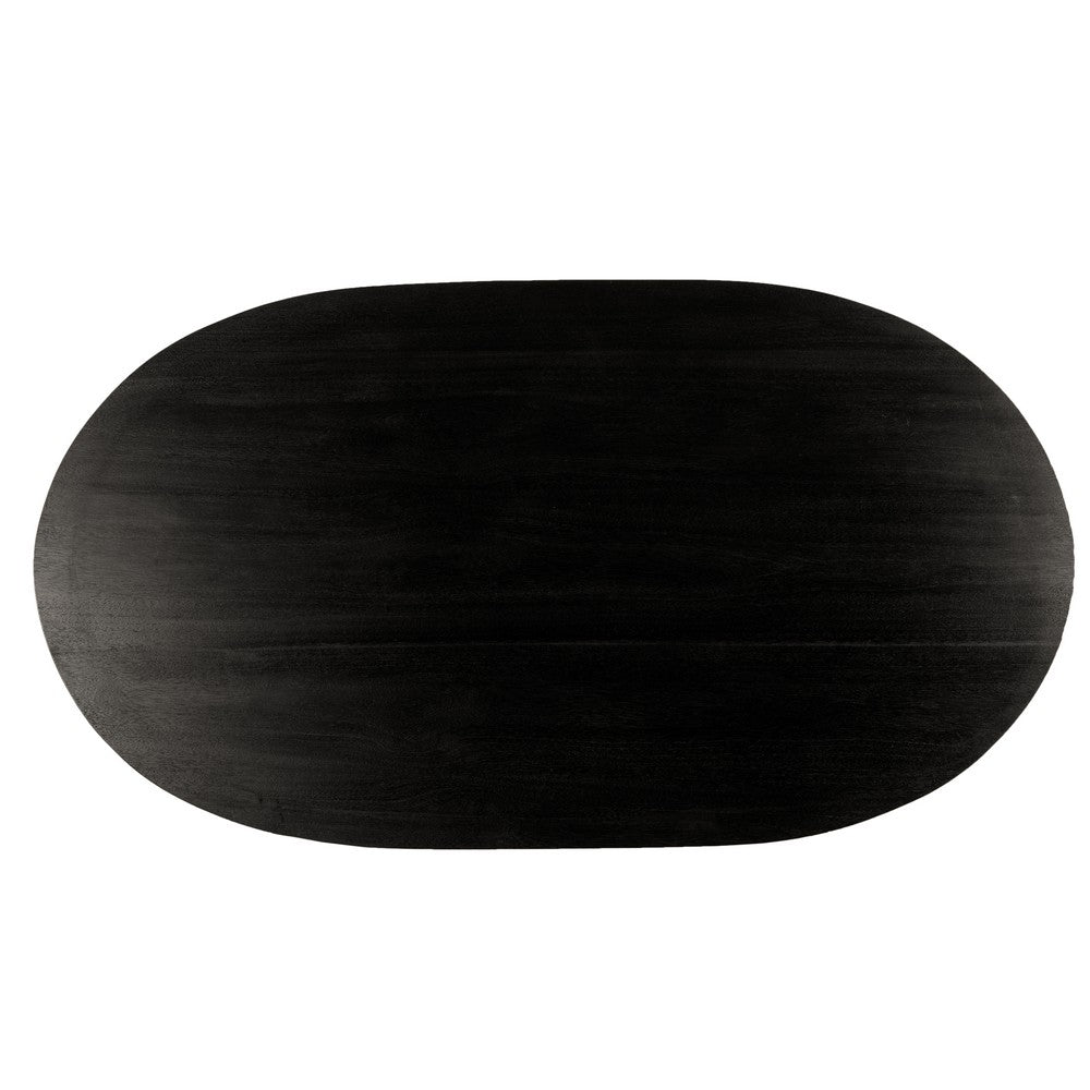 Jano Dining Table, 79 Inch Oblong Top with Tapered Pedestal Base, Sandblasted Black Mango Wood - UPT-326513
