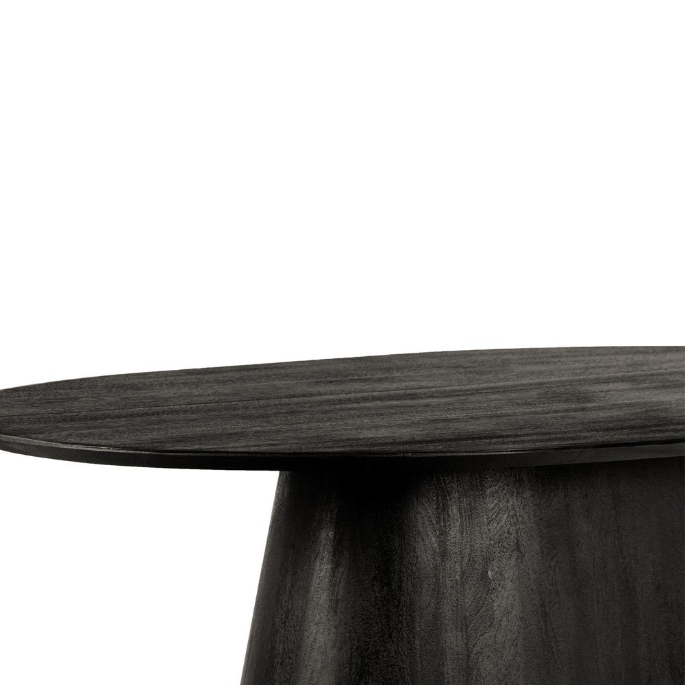 Jano Dining Table, 79 Inch Oblong Top with Tapered Pedestal Base, Sandblasted Black Mango Wood - UPT-326513